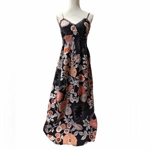 Floral Black and Orange Maxi Dress